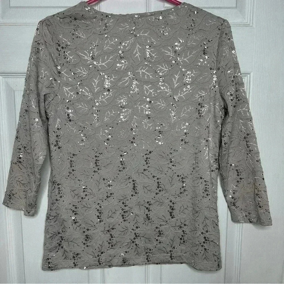 Tanjay Sequined Shirt 3/4 Length Sleeves  Grey Size Small - Picture 13 of 15